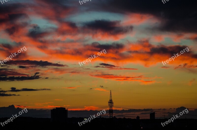 Sunset Strommast Energy Dusk Abendstimmung