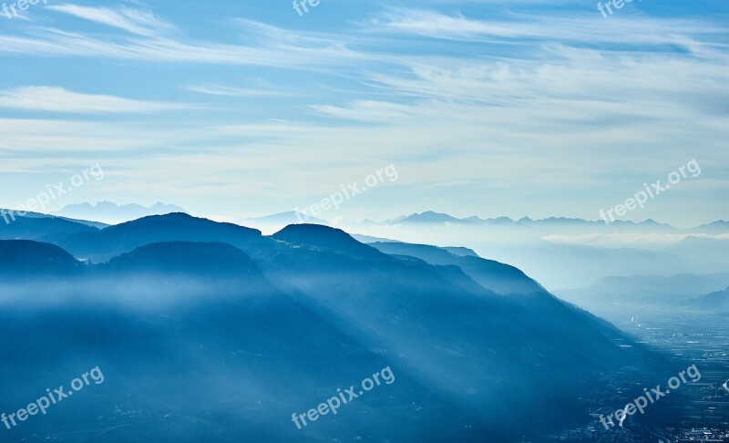 Mountains Light Snowfall Clouds Mood Blue