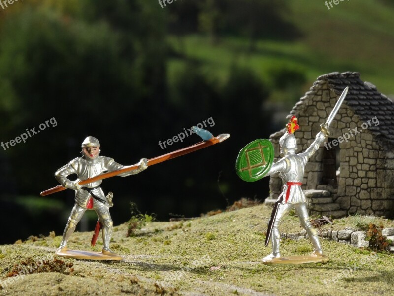 Knight Figures Duel Middle Ages Lance