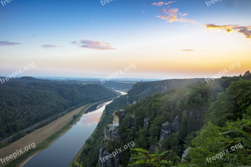 Saxon Switzerland Bastei Elbe Abendstimmung Sunset