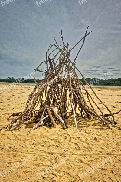 Teepee Driftwood Art Wooden Beach