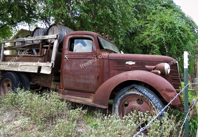 Antique Truck Wine Barrels Abandoned Farming