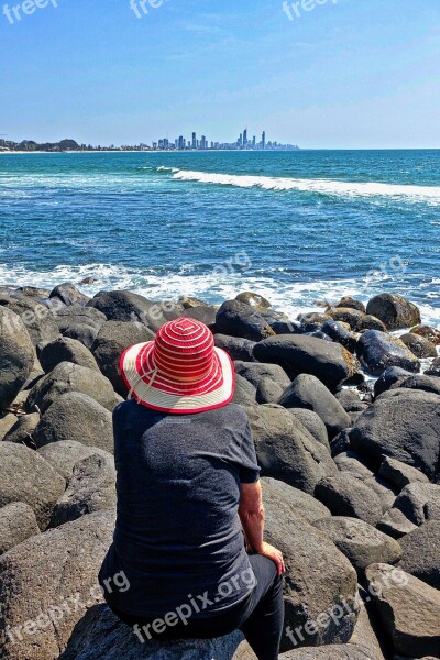 Coast Rocks Perspective Contemplation Red