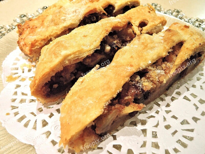 Strudel Slice Apple Raisins Nuts Baked