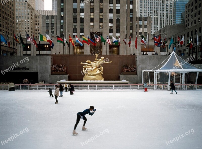 Rockefeller Center New York City Skaters Ice Skating Manhattan