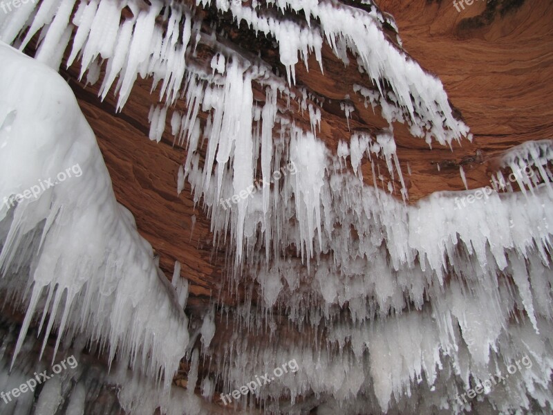 Ice Caves Icicles Lake Superior Free Photos