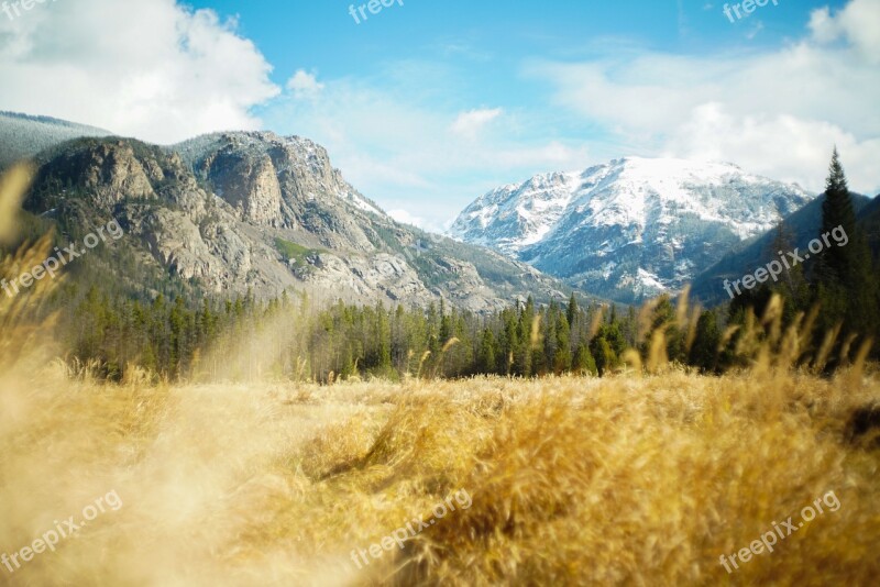 Mountains Trees Grass Sky Clouds