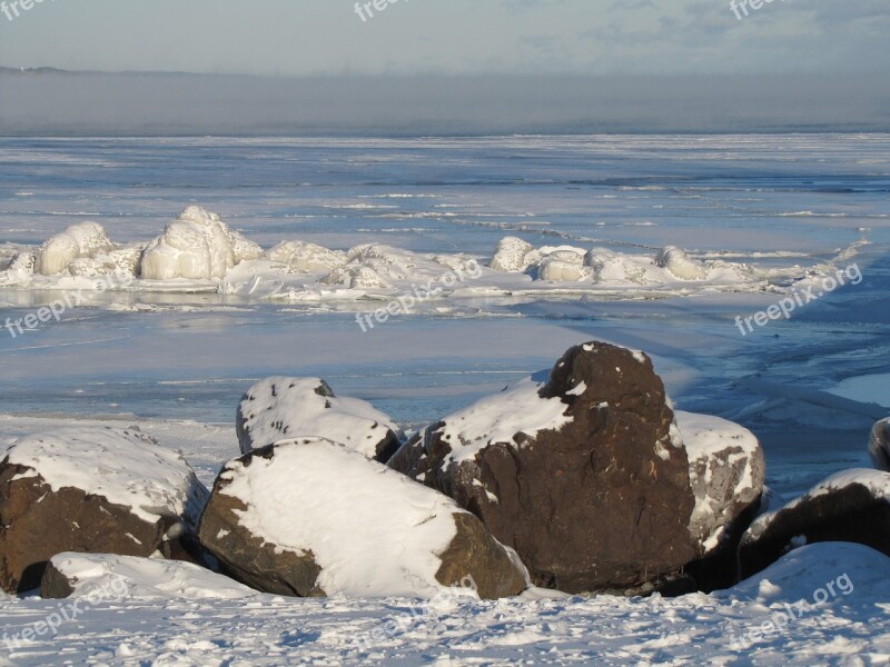 Ice Lake Superior Duluth Winter Nord