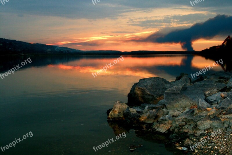 Lake Sunset Reflection In The Evening Landscape