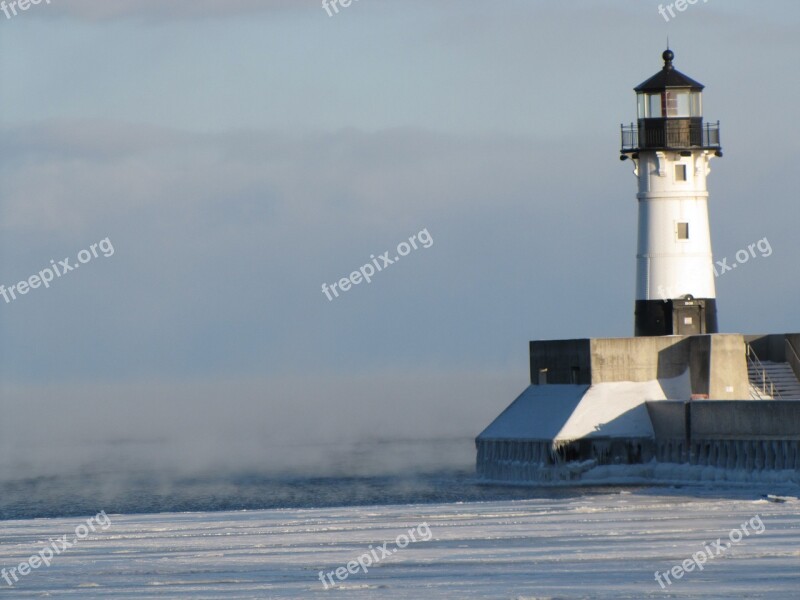 Lighthouse Winter Cold Duluth Minnesota