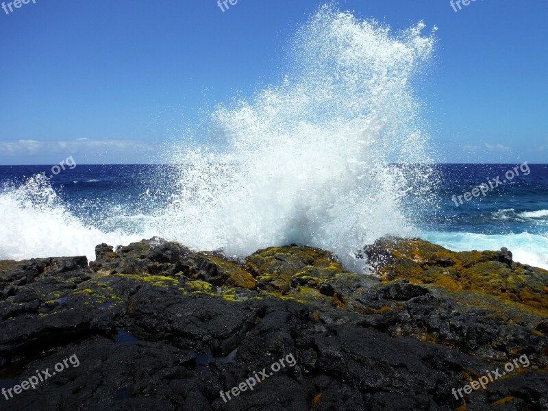 Waves Crashing Ocean Hawaii Summer