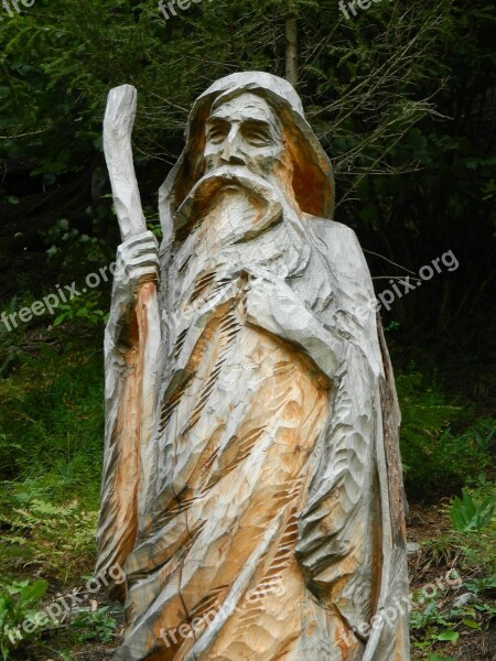 The Statue Of Woodcarving Wood A Man The Old Man