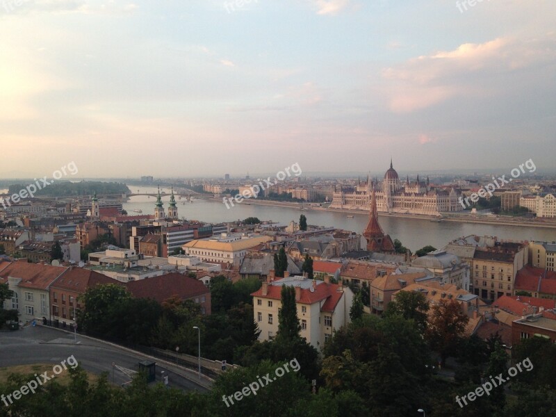 Budapest Parliament Building View Evening Cityscape