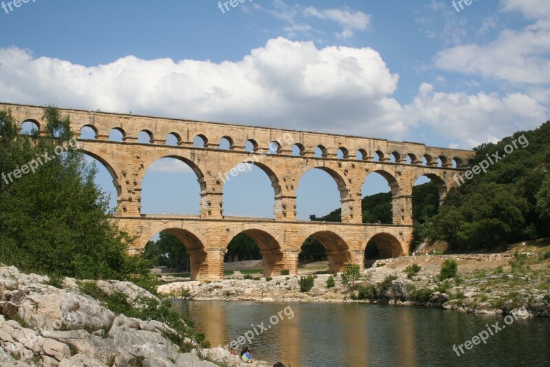 Aqueduct France Summer Pont Du Gard Ancient Roman Aqueduct