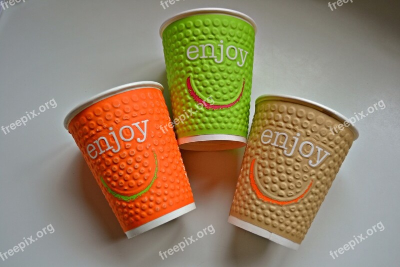 Drinking Cups Cardboard Coloured Colorful Smiley