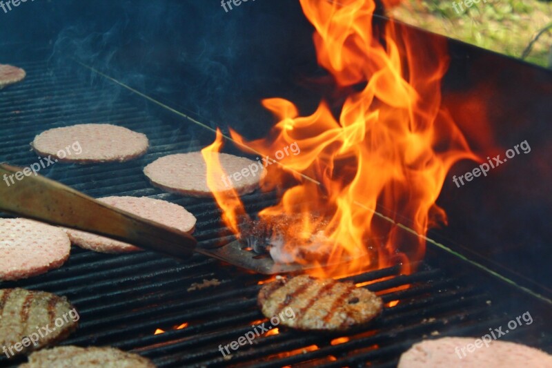 Grill Flame Fire Hamburger Meat