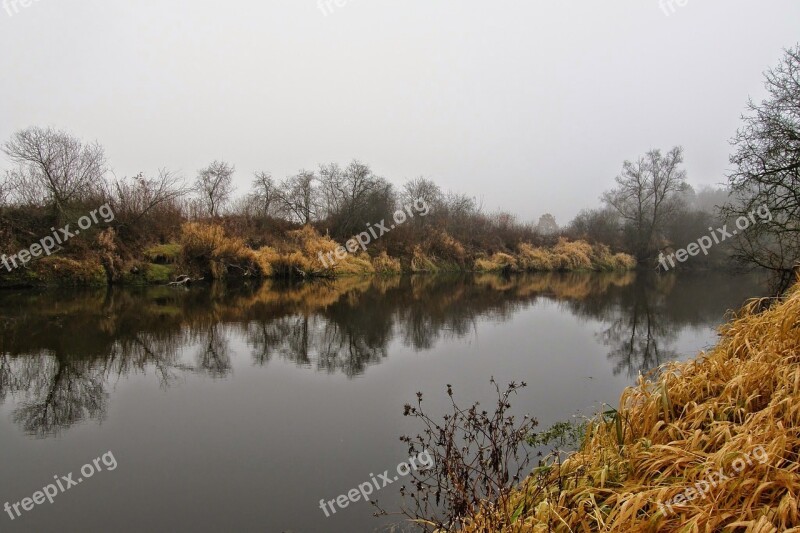 River Autumn Landscape Water Reflection In The Water