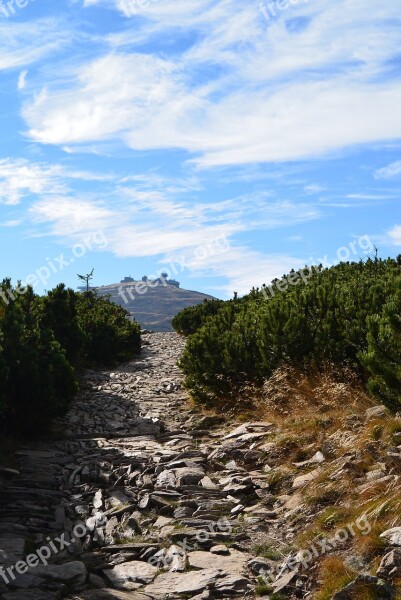 Trail White The Stones Krkonoše Giant Mountains Sky