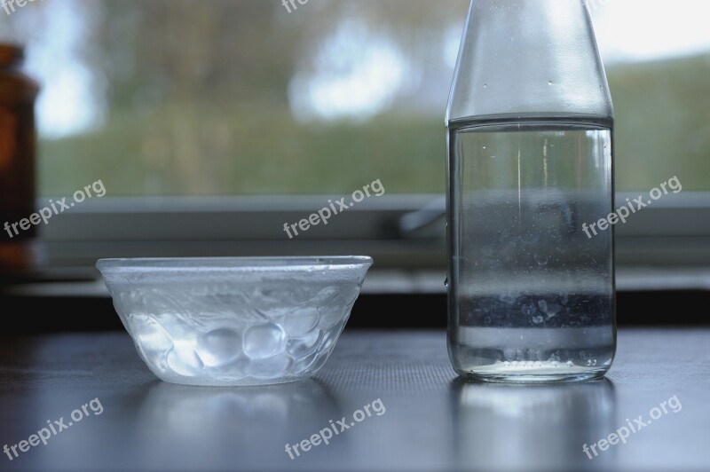 Water Sharing Drop Bowl And Bottle Water On The Table