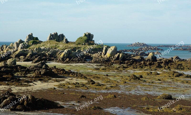 Normandy Chausey Island Granite Rocks Low Tide