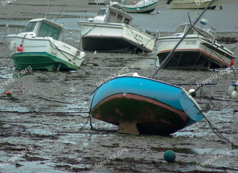 Port Low Tide Vase Boats Fishing Port