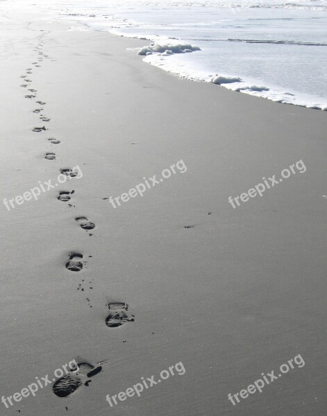 Footsteps Sand Beach Waterfront Sea