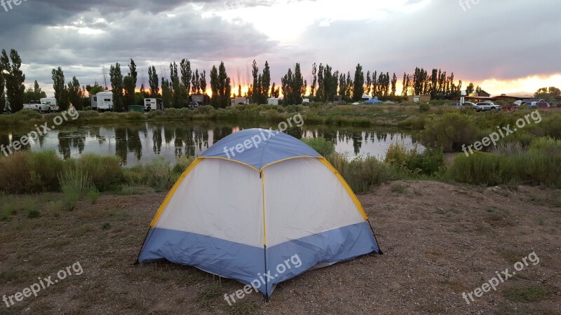 Tent Sunset Lake Nature Travel