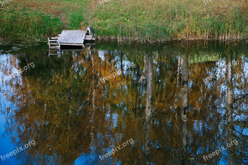 River Reflection Autumn Water Sky