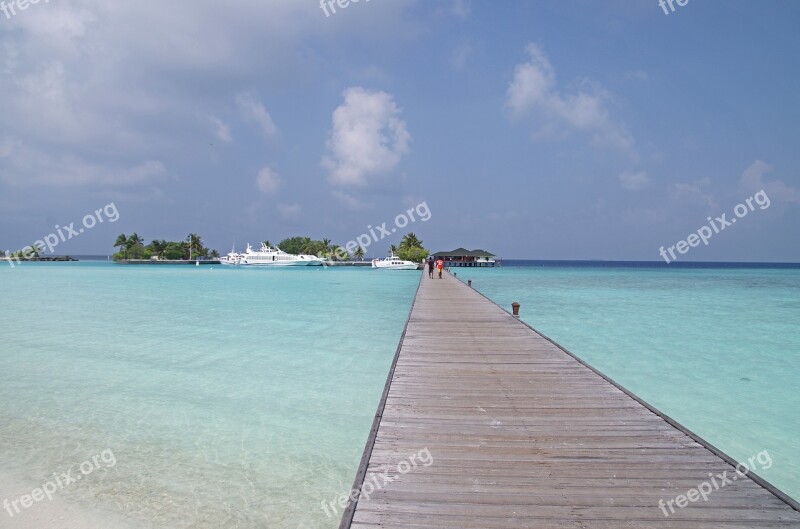 Maladives Paradise Island Water Taxi Pier Blue Water