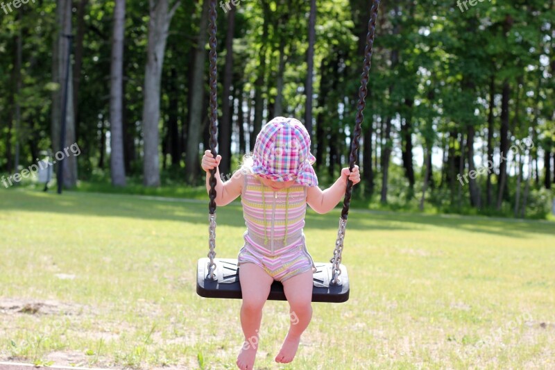 Childhood Girl Sunny Day Summer Swing