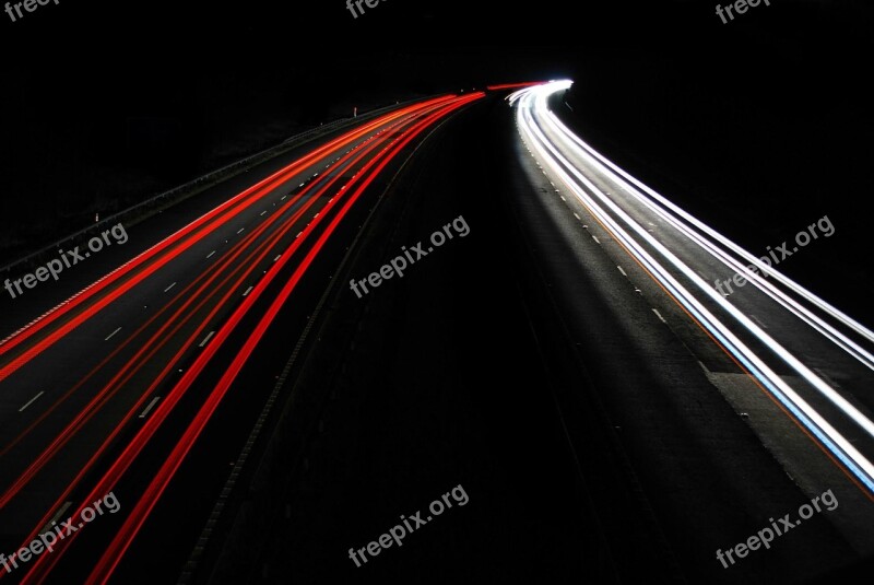 Cars Night Light Trails Motorway Light