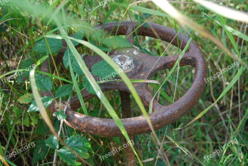 Steering Wheel Rusty Scrap Green Old