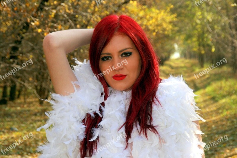 Girl Feather Snowflakes White Red Hair