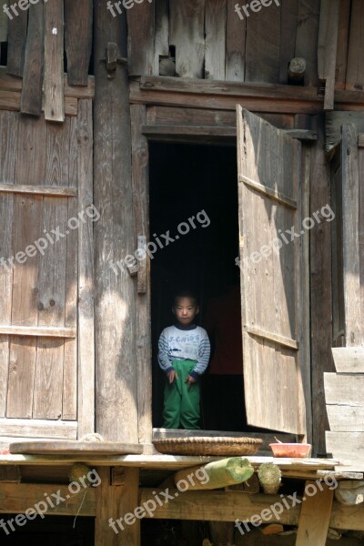 Child Hut Door View Myanmar