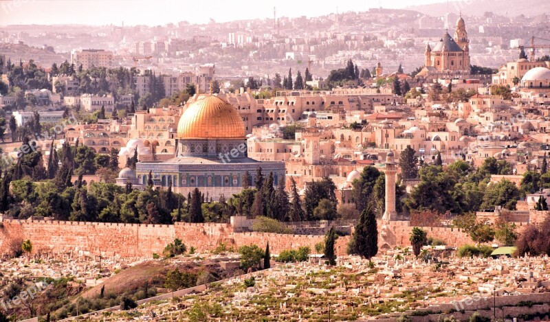 Jerusalem The Dormition Church Omar Mosque Mount Of Olives Landscape