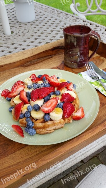 Breakfast Waffle Fruit Fresh Fruit Strawberries