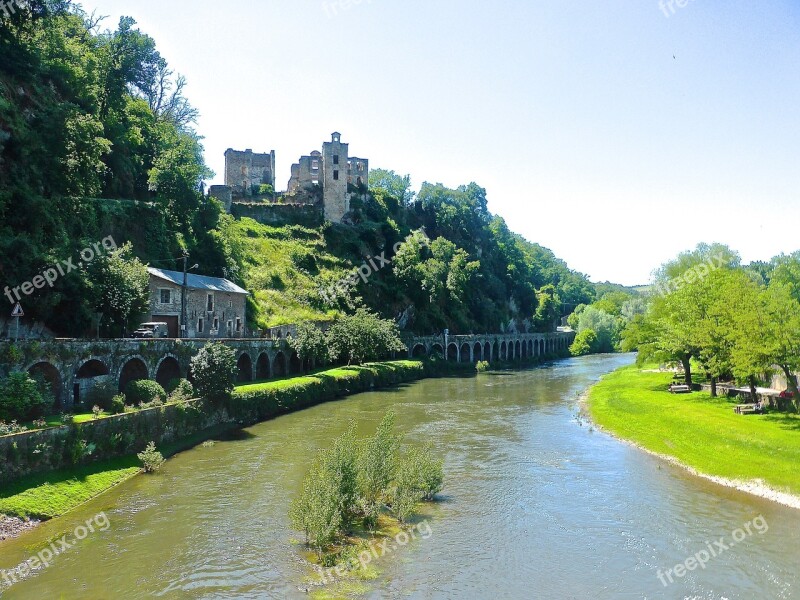 Stream River Castle Hilltop Landscape Background