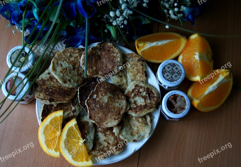 Muffin Oranges Breakfast Orchid Banana Pancakes