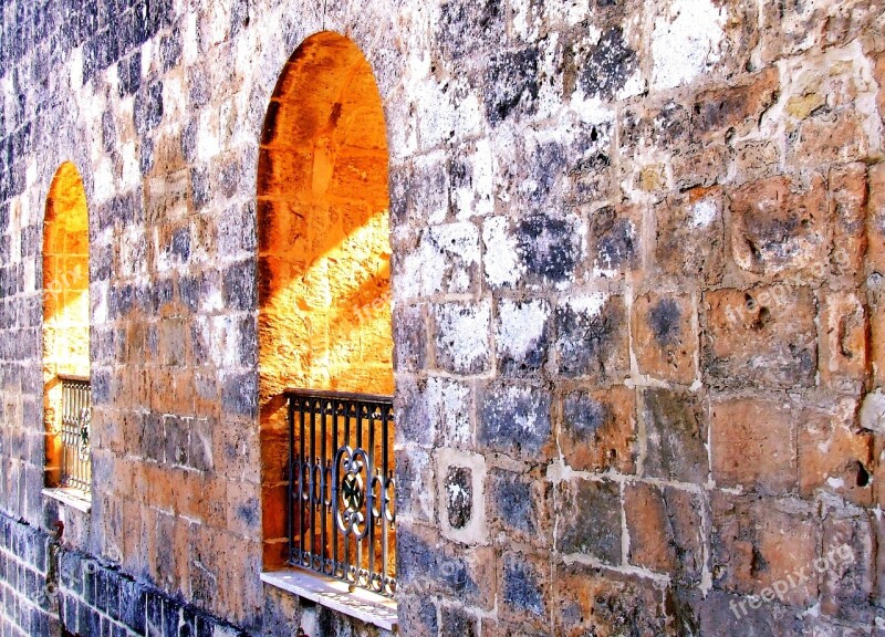 Stone Wall Arches Window Background Stone