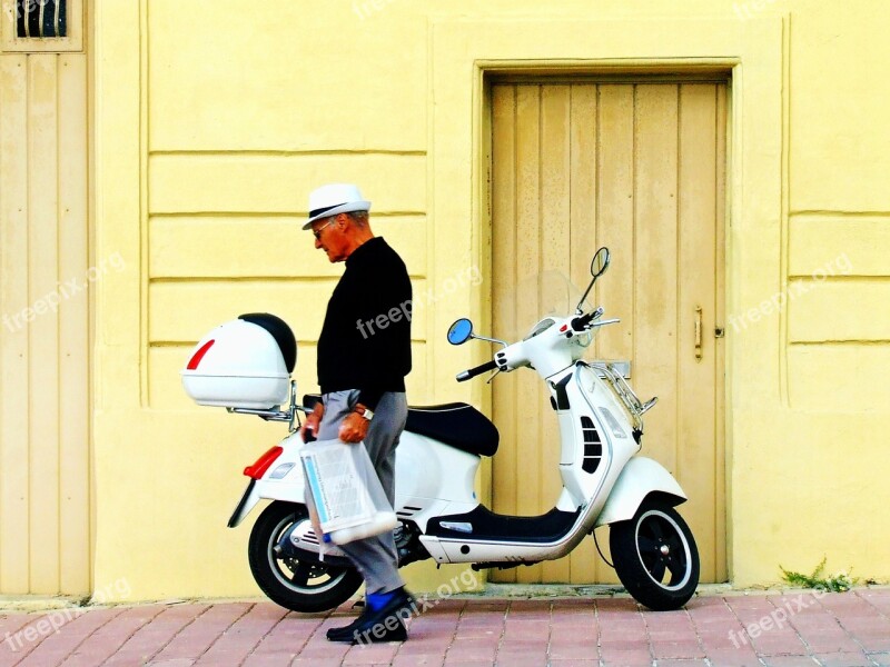 Vespa Scooter Man Walking Motorcycle