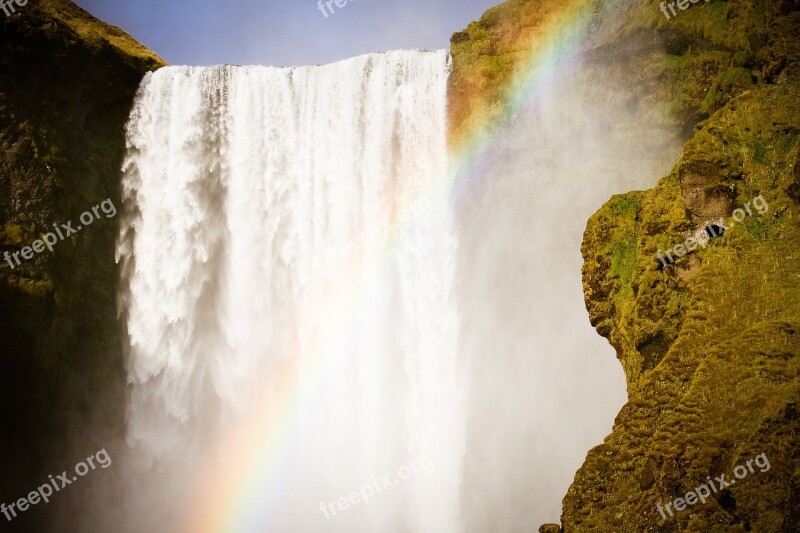 Rainbow Waterfall Iceland Water Nature