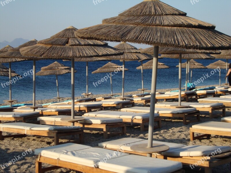 Beach Kos Greece Umbrella Sunbed