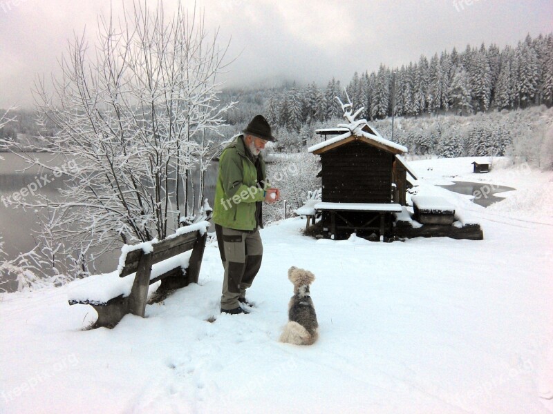 Winter Cold Old Man Dog Wintry