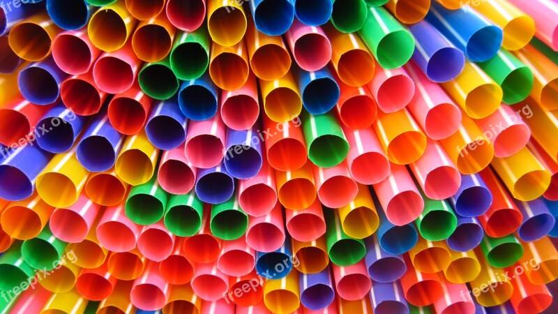 Straws Colorful Many Stack Plastic