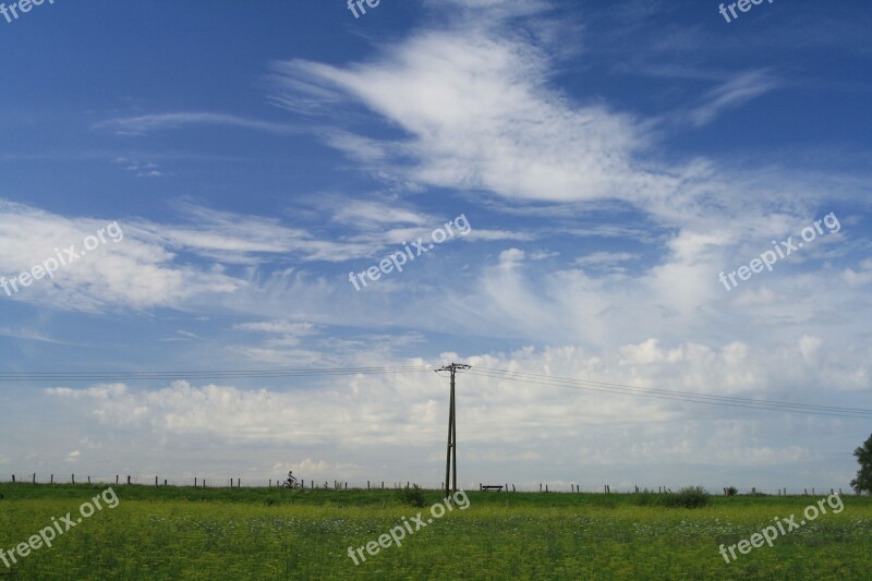 Strommast Sky Meadow Landscape Nature