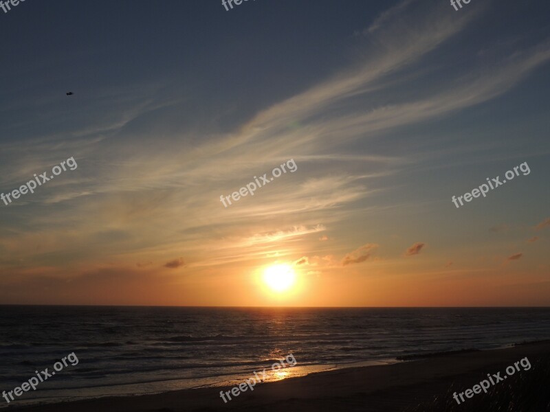 Denmark Sunset Hvide Sande North Sea Evening Sky