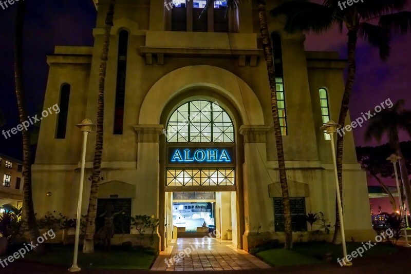 Aloha Tower Hawaii Oahu Night Honolulu