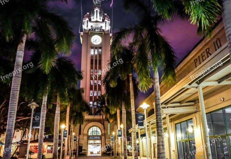 Aloha Tower Hawaii Oahu Night Clock