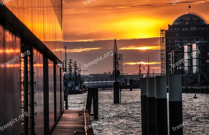 Hamburg Port Hamburg Port Twilight Sunset