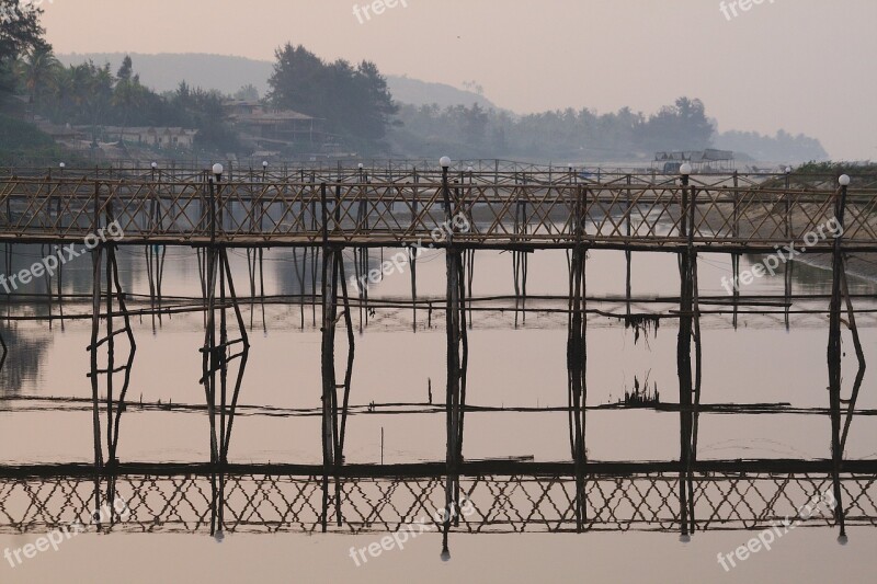 Bridge Wooden Bridge Bamboo Bridge Ocean Vacation